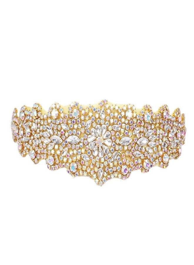 Pardecor Rhinestone Applique Wedding Bridal Sash Belt Dress Belt Sashes For Wedding Dress Crystal (124 AB Gold) - Image 1